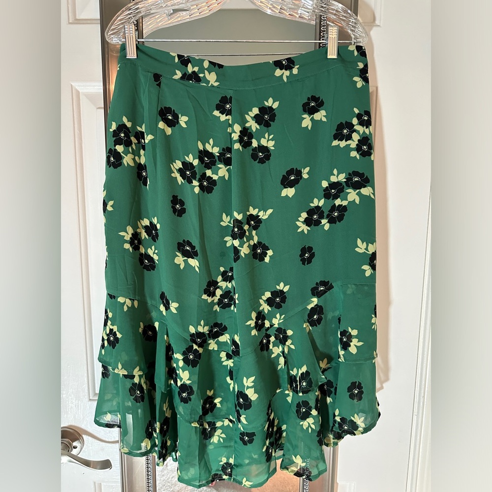 ModCloth flowy chiffon layered skirt, green and black, size 14
